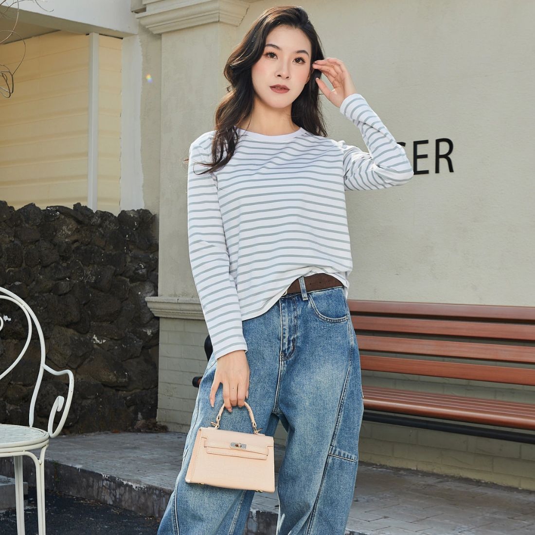 Cozy & Chic! Relaxed Fit Striped T-Shirt – Perfect for Spring, Fall & Layering [【J36-GREY】