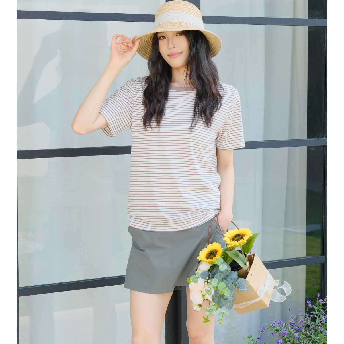 Light Brown Stripe Short-Sleeve T-Shirt – Casual, Chic & Effortlessly Stylish 【A01-LIGHT BROWN】