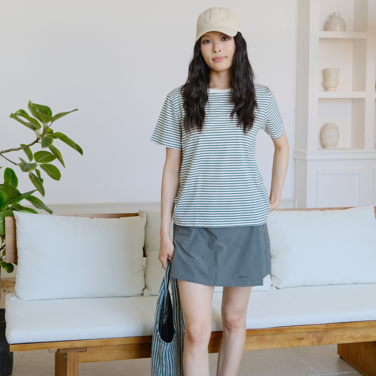 Casual Green Striped Short Sleeve T-Shirt – Soft & Breathable Loose Fit for Everyday Wear【A01-Green】