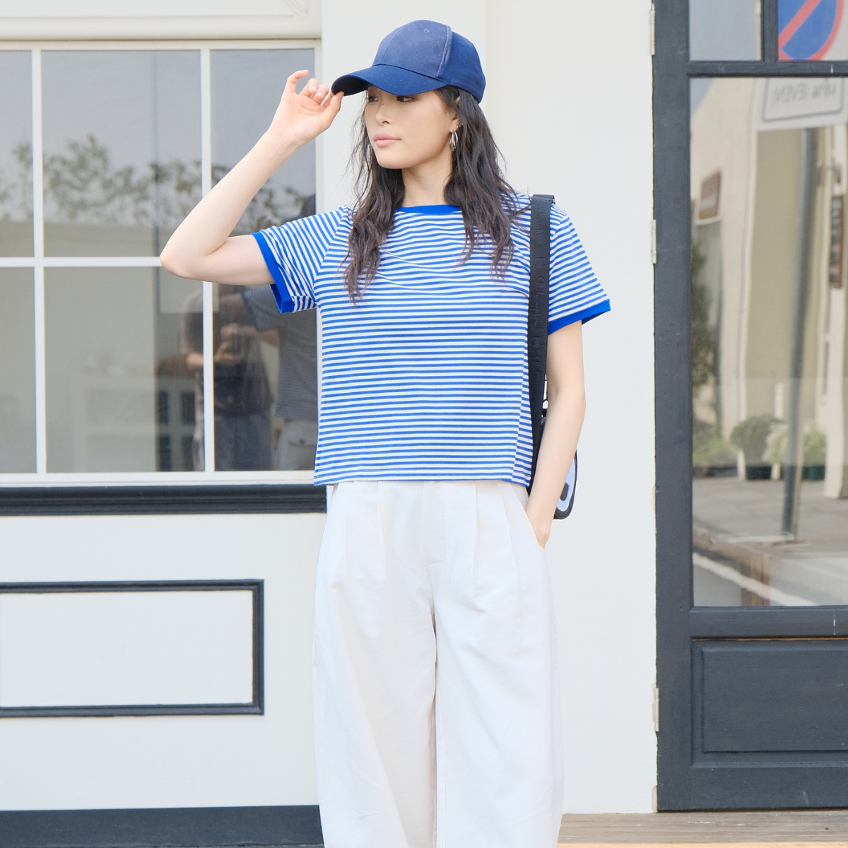 Casual Blue-White Striped Round-Neck Short-Sleeve T-Shirt 【A15-BLUE】