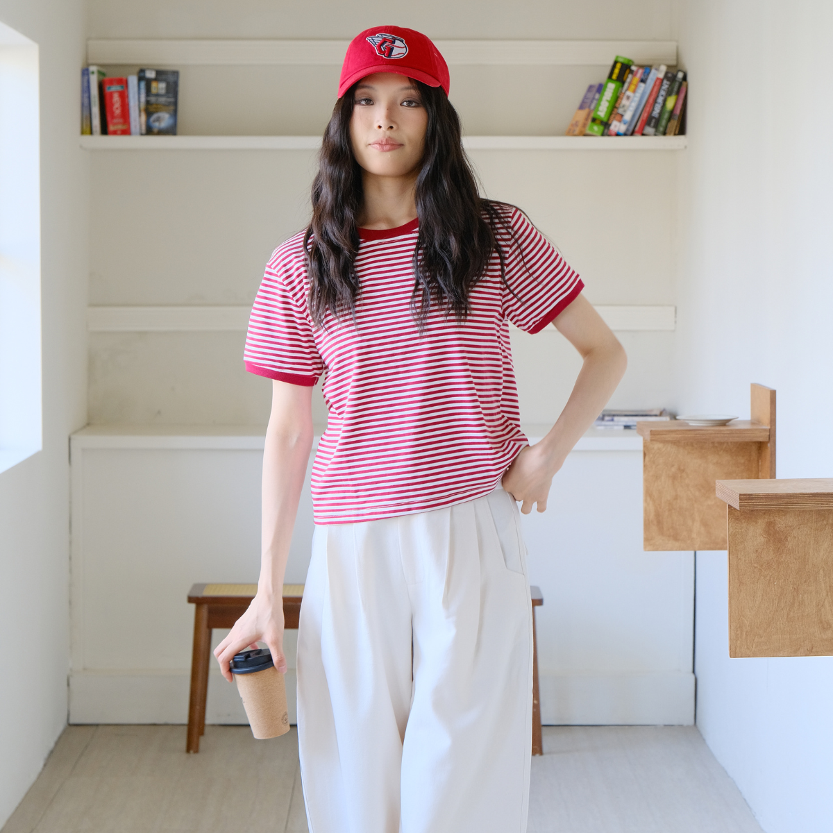 Red & White Striped Ringer T-Shirt – Casual Chic & Comfortable! 【A15-RED】