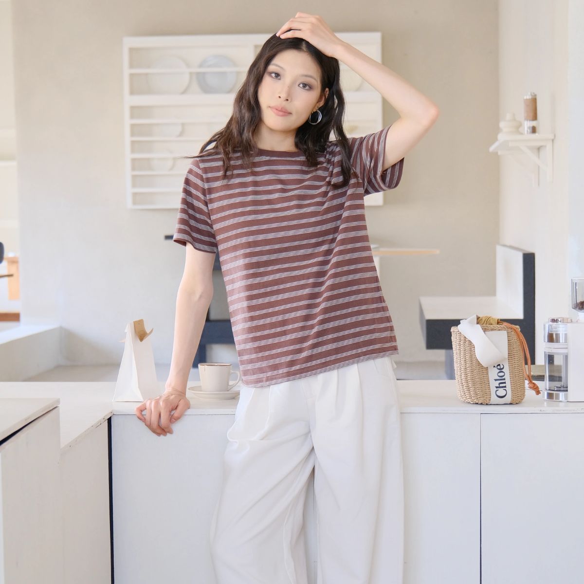 Women’s Striped Short - Sleeve T - Shirt - Fit Round Neck Top Breathable Summer Daily Wear【A29-COFFEE】