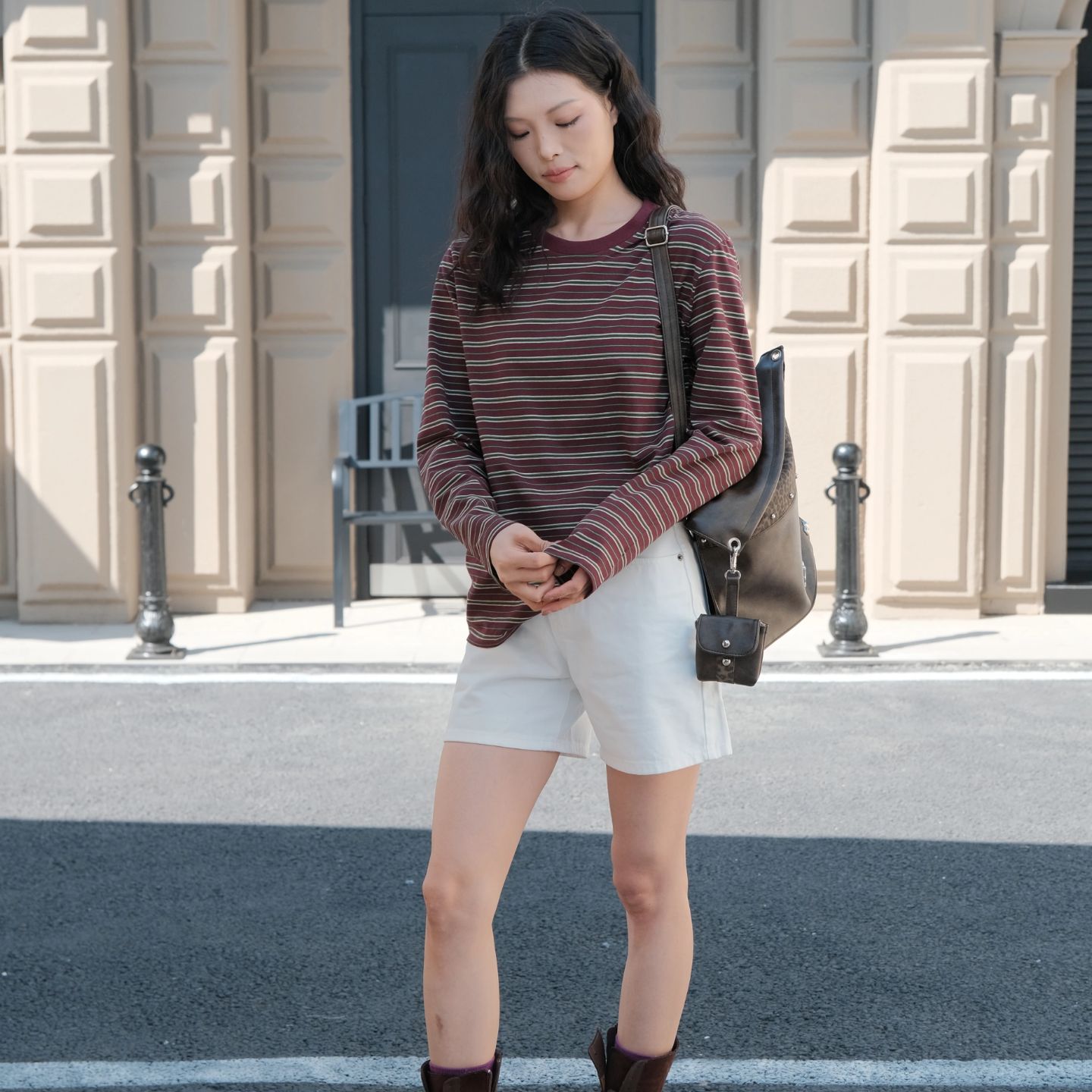 Vintage Striped Long - Sleeve T - Shirt | Oversized Casual Top 【J37-COFFEE】