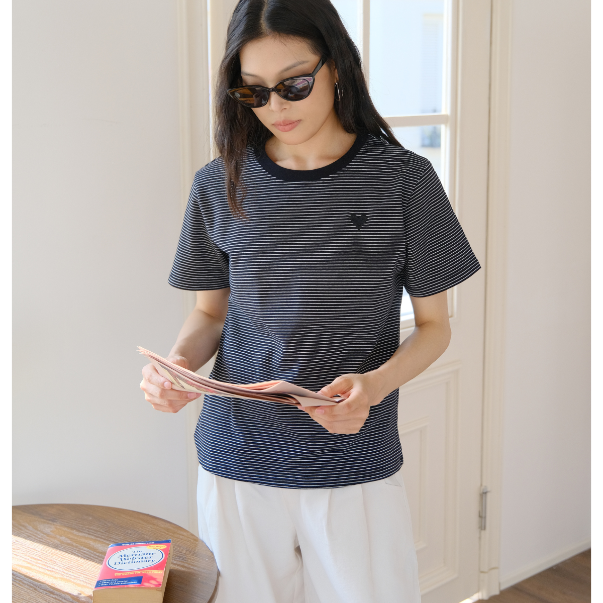 Embroidered Heart Striped T-Shirt – Soft, Chic & Effortlessly Cool 【A22-BLACK HEART】