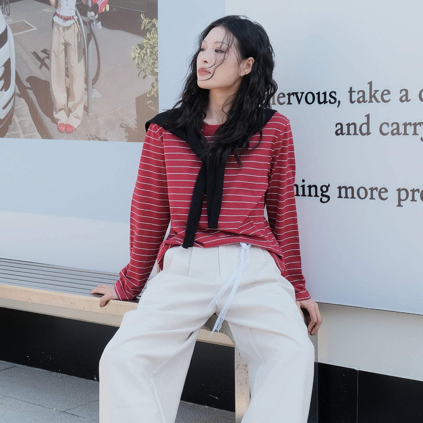 Classic red & white horizontal stripes 【J34-RED】