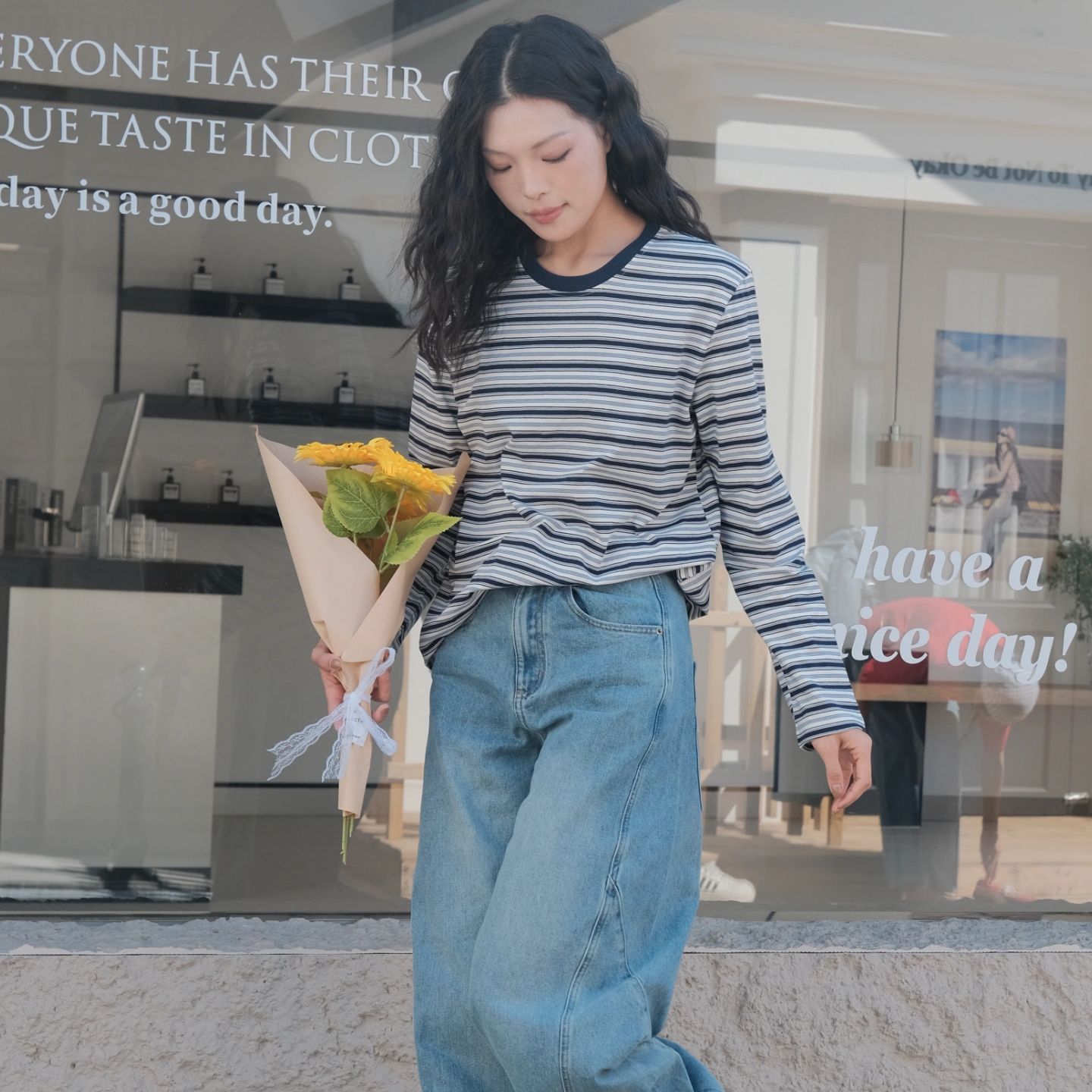 Vintage Striped Long-Sleeve T - Shirt | Casual Loose - Fit Top for Daily【J50T-BLUE】