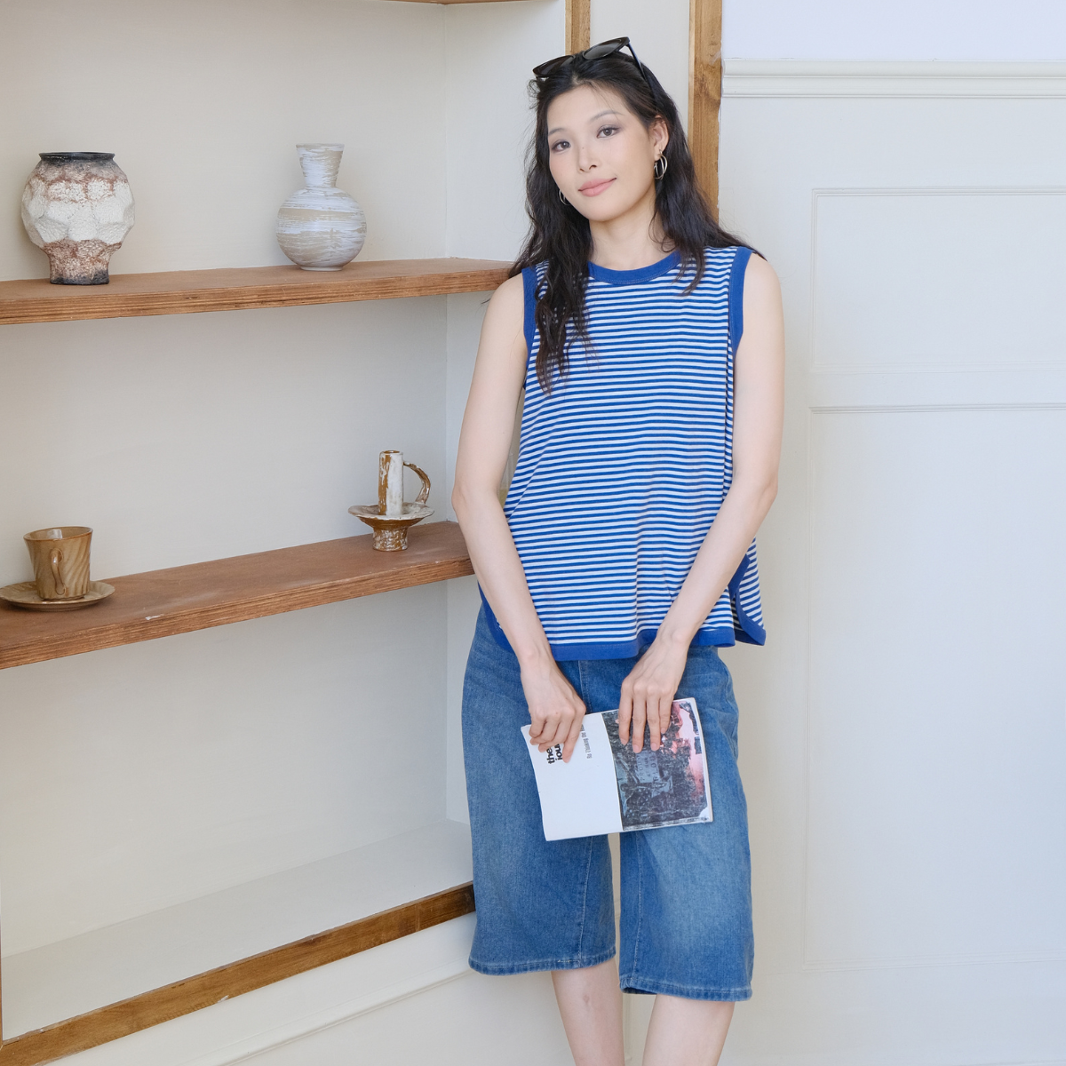 Trendy Striped Sleeveless TopCasual Loose-Fit Tank with Contrast Trim | Perfect for Summer & Daily Wear【V01-BLUE】