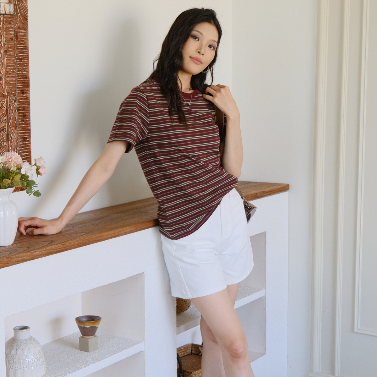 Coffee Stripe Short - Sleeve T - Shirt – Casual, Comfortable & Effortlessly Chic 【A21-GOLDEN】
