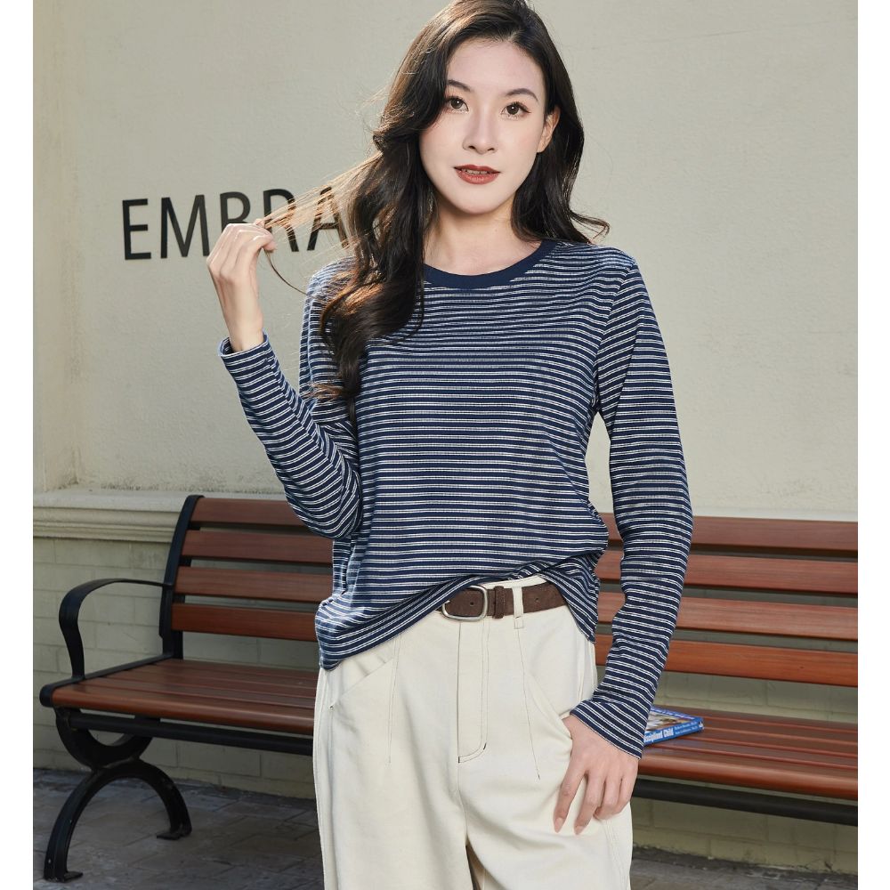 Navy Stripe Dream Long-Sleeve Top— Cozy, Chic & Endlessly Stylish! 【J201-NAVY】