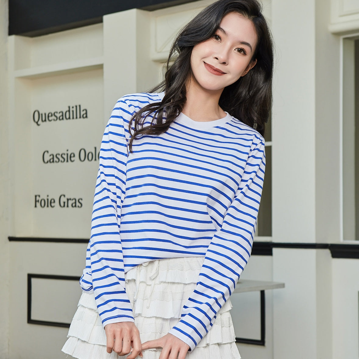 Women Striped Long-Sleeve T-Shirt | Casual Loose Crew Neck Top 【J36-BLUE】