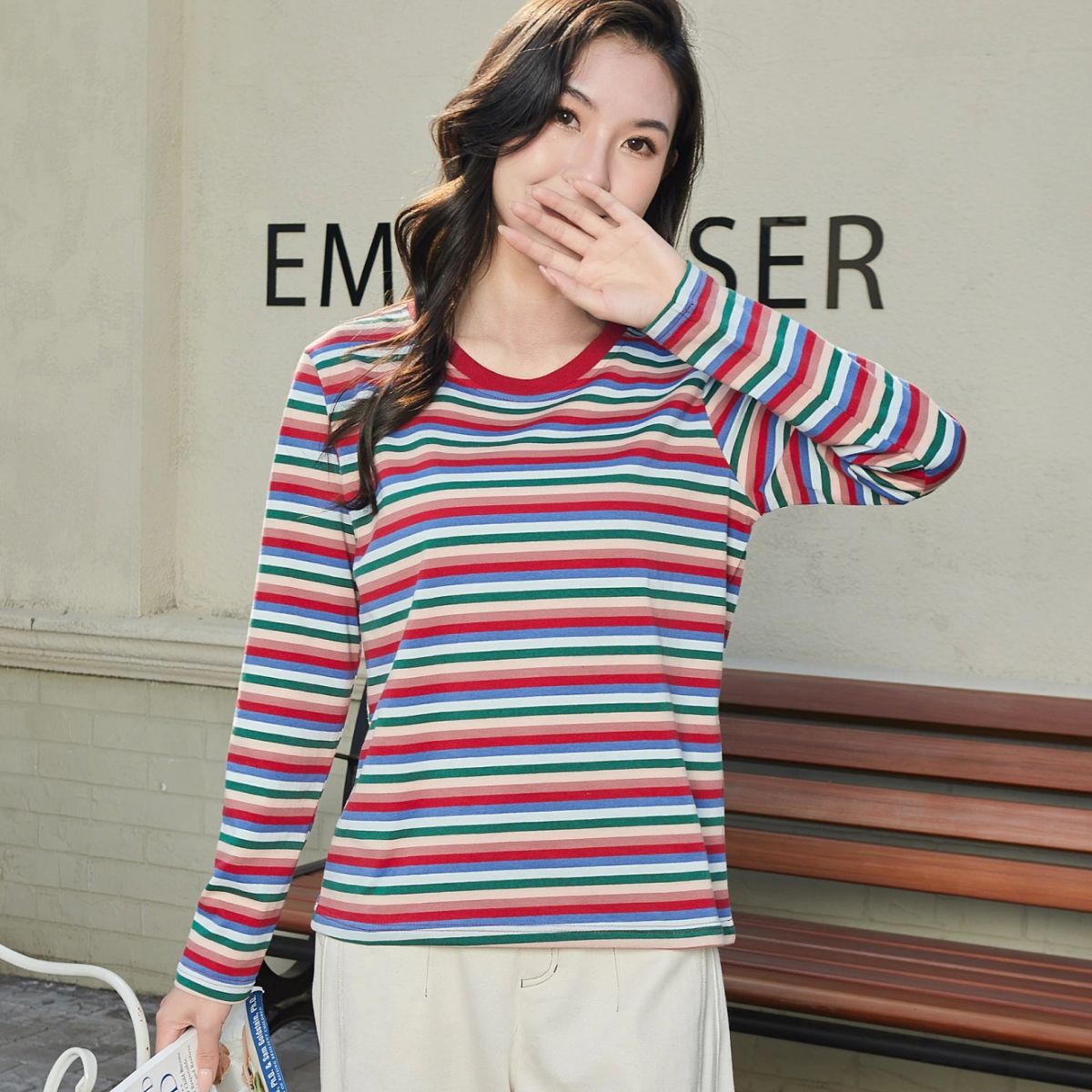 Vibrant Rainbow Striped Long Sleeve T-Shirt | Summer OOTD Essential! 【J50-RAINBOW-RED】